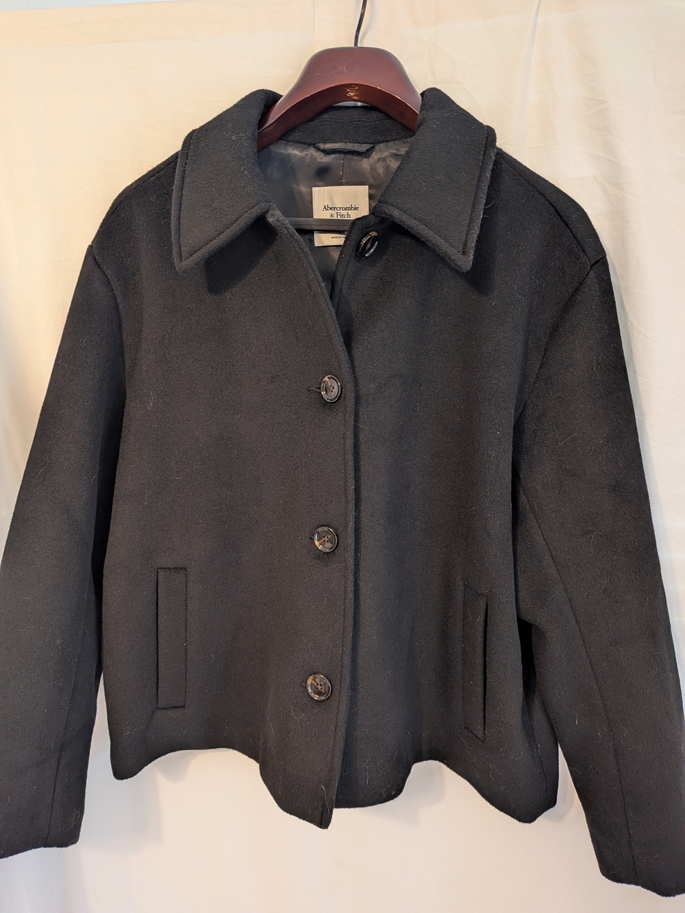 Abercrombie & Fitch Short Black Wool Blend Pea Coat, Size XL